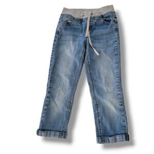 Justice Girls blue denim simply low Pedal stretchy waistband drawstrings jeans